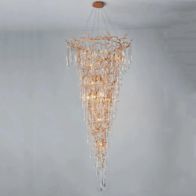 Crystal Droplet Branch Staircase Chandelier