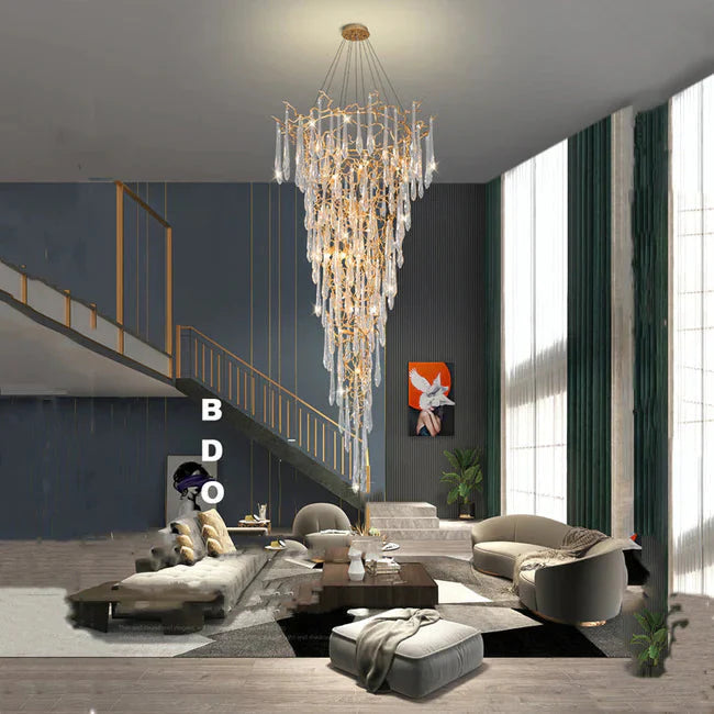 Crystal Droplet Branch Staircase Chandelier