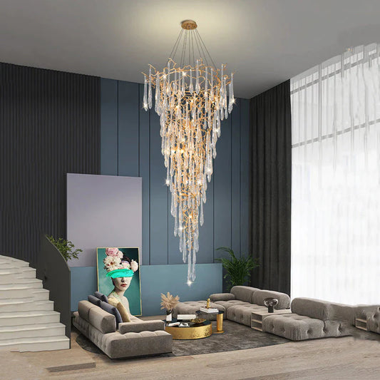 Crystal Droplet Branch Staircase Chandelier