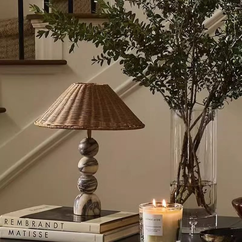 Rattan Marble Ball Table Lamp