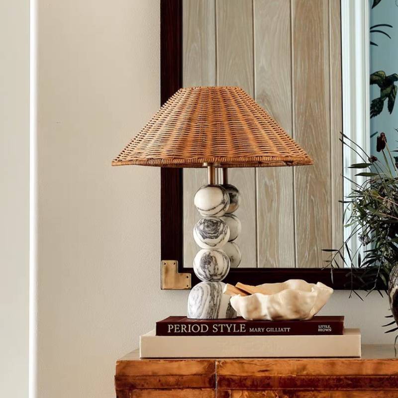 Rattan Marble Ball Table Lamp